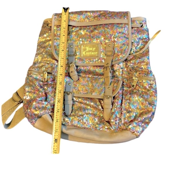 Juicy Couture Y2K Gold Sequence Bling Leather Straps Backpack - Picture 9 of 9
